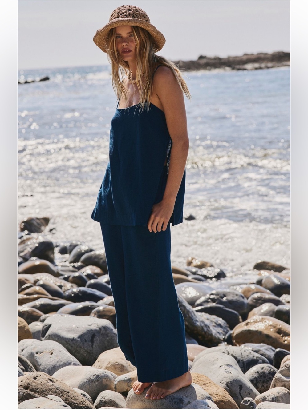 Free People Sightseer Linen Set in Poseidon